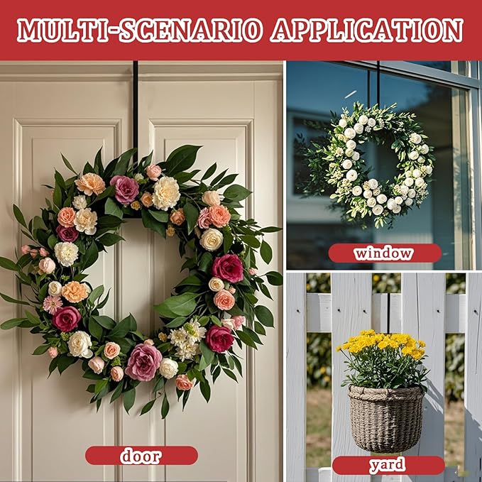 15" Wreath Hangers for Front Door,2 Pack Wreath Door Hanger,Non Scratch Over The Door Hooks Halloween Christmas Easter Decorations Welcome Sign for Front Door Décor, Slim Hangers