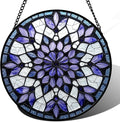 Stained Glass Window Hanging, Purple Blue Tiffany Style Flowers Sun Catcher for Window Door Home Decor Suncatcher Christmas Mother's Day Birthday Gifts for Women Men Mom Nana 7.8 in