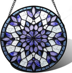 Stained Glass Window Hanging, Purple Blue Tiffany Style Flowers Sun Catcher for Window Door Home Decor Suncatcher Christmas Mother's Day Birthday Gifts for Women Men Mom Nana 7.8 in