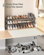 SONGMICS Shoe Rack, 2-Tier Shoe Organizer, Metal Storage Shelf, Upright or Upside Down, for 15-18 Pairs, Stackable, for Entryway, 11.8 x 46.1 x 14.6 Inches, Black ULSA032B01