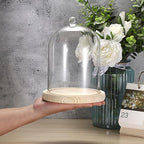 JUXYES Glass Display Dome Cloche with Wood Base, Clear Glass Dome Cloche Bell Sphere Jar Snow Globe Kit, Snowglobe Cloche Bell Jar Display for Fairy Light Plant Collectible Figures
