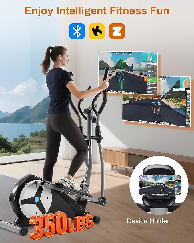 ECHANFIT Elliptical Exercise Machine with 16 Resistance Levels, Hyper-Quiet Magnetic Elliptical Machine for Home with 15.5" Stride, Backlit LCD Monitor, App Bluetooth, Pulse Sensor