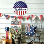 Harooni 4th of July Welcome Sign Memorial Day Door Hanger 12x12 Inch American Flag Star Wreaths for Front Door Decor American Patriotic Independence Day Hanging Sign for Home Wall Window Porch Outdoor