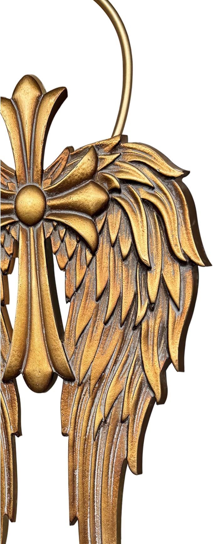 Sintosin Vintage Gold Angel Wings Wall Decor Small 14 X 22 Inch, Hanging Antique Religious Christian Cross Wall Art with Metal Halo, Decorative Wood Sculptures Home Decor for Hallway Living Room