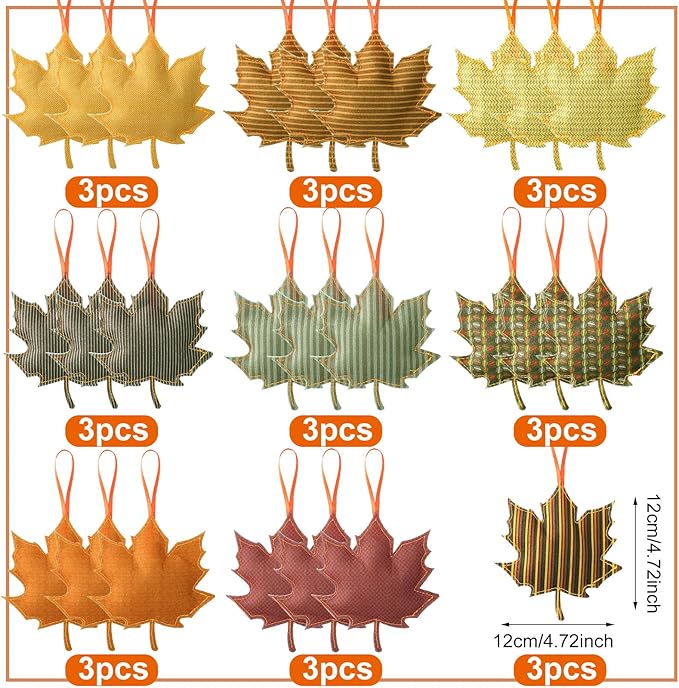 Tudomro 27 Pcs Fall Tree Decoration Autumn Thanksgiving Leaves Tree Ornaments Thanksgiving Decor 3D Felt Leaves Pumpkin Autumn Hanging Ornaments for Home Decor Party Favors(Maple Leaf Style)
