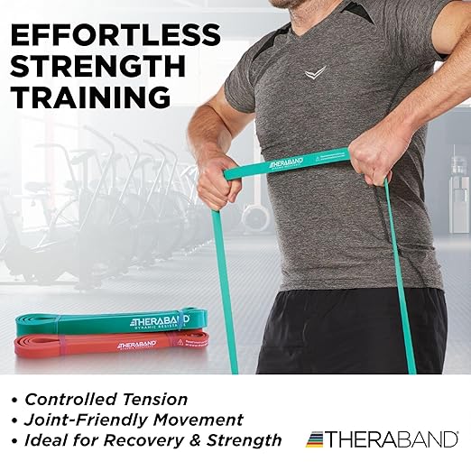 THERABAND High Resistance Bands, Set of 2 Elastic Super Bands for Improving Flexibility, Injury Rehab, & Full Body Workouts, Heavy Duty Stretch Bands for Lifting, 1 Light & 1 Medium Band