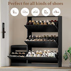 Shoe Cabinet with Bench and 3 Flip Drawers, Slim Narrow Shoe Storage Cabinet, Freestanding Shoe Rack Organizer with Adjustable & Removable Shelves, Anti-Tip for Entryway, Hallway, Foyer