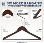 ZOBER Wooden Hangers - Heavy Duty, Non Slip Wood Hangers for Coats, Jackets, Suits, & Pants - Coat Hangers for Closet W/Bar and Notches 20 Pack
