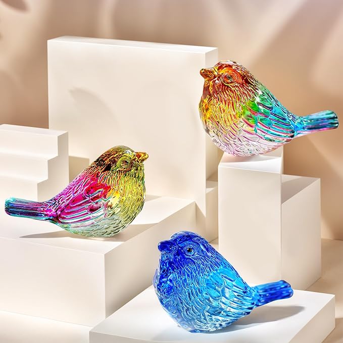 H&D HYALINE & DORA Set of 2 Crystal Birds Figurine Bird Gifts for Women Men Bird Lovers Handmade Glass Animal Figurines for Home Shelf Decor (Multicolor)