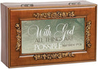 Cottage Garden with God All Things are Possible Woodgrain Embossed Jewelry Music Box Plays Amazing Grace