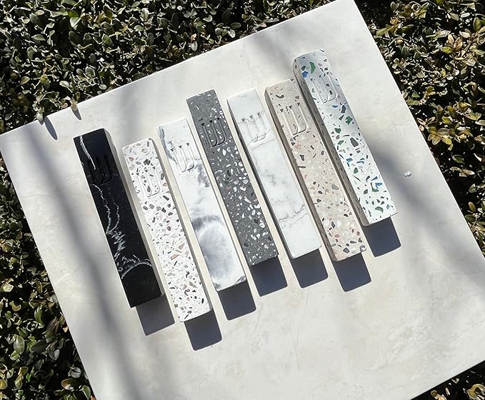 A&S Mezuzot A&S Modern Stone Mezuzah Case Design, Mezuza Cover for Scroll Protection, Easy Peel and Stick Houswarming Gift and Home Blessing (Terrazzo Beige, 6 Inches)