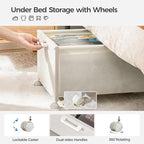 Under Bed Storage with Wheels, Wooden Under Bed Drawers On Wheels, Rolling Under Bed Shoe Storage, Space Saving,White,Quadruple Size,90L