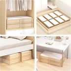Bamboo Under Bed Storage Containers- Underbed Organizer with Wheels with Large Capacity Dust Bag,Sturdy Wood Rolling Under Bed Shoe Storage Organizer 2 Packs (Nature, 2 Packs (33.07"×16.54"))