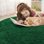 OLANLY Dark Green Round Rugs for Bedroom - Machine Washable, 5 ft Circle Area Rugs for Living Room, Soft and Fluffy Shaggy Carpet for Teen Girls and Boys, Nursery Rooms, Dorms, Home Decor Aesthetic