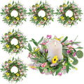6 Pcs 9" Small Summer Wreath for Kitchen Cabinet Floral Candle Rings Wreaths Wildflower Wreath with Ribbon for Pillars Front Door Porch Wall Window Farmhouse Party Home Indoor Decor