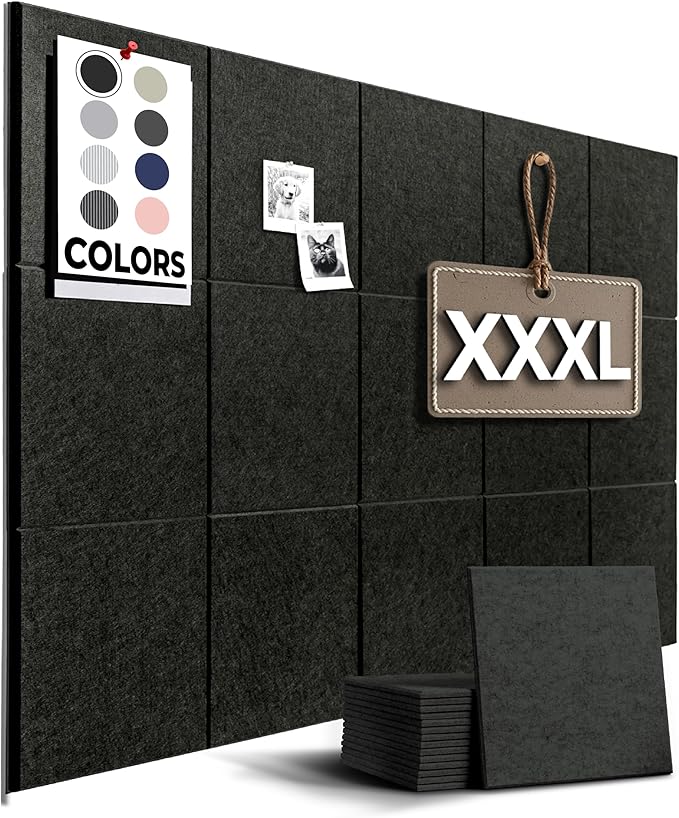 WALLHERO Vision Board - Large Cork Board for Walls 59" x 36", Black Bulletin Board | 15 Pack Felt Wall Tiles | Cork Boards for Office Pin Board Tack Board Cork Boards