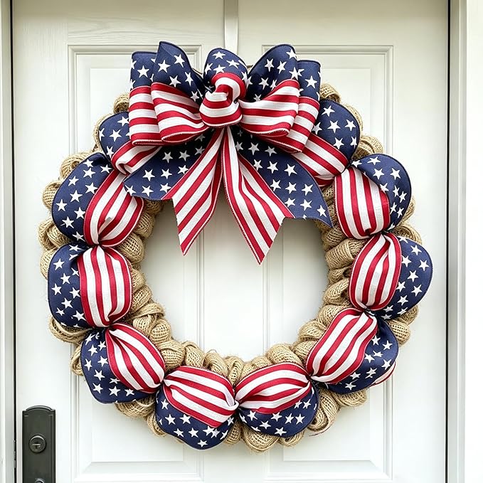 250th Anniversary Patriotic Wreath, 1776-2026 American Independence Day Wreath,16 in Red White Blue Front Door Wreath, Indoor Outdoor Home Decor for 4th of July, Memorial Day, Veterans Day (New)