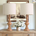 BOBOMOMO 24" Farmhouse Table Lamps Set of 2 – Rustic Light Brown Resin Bedside Lamps with Linen Shades, Medium Size Nightstand Lamps for Bedroom, Living Room, and Entryway, Ideal for Warm, Cozy Spaces