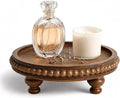 EOSAHR Pine Round Wood Riser for Room Decor - Beaded Pedestal Tray for Perfume Tray, and Bathroom Tray-Ideal Farmhouse Boho Kitchen Counter Decor for Apartment Essentials(Vintage Brown)