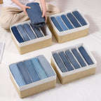 Jeans Drawer Organizers for Clothing,5 Grids Compartment Wardrobe clothes organizer,Fabric Washable Closet Organizers and Storage Bins for Jeans,Pants,Bra,Legging,t-shirt-BeigeWhite