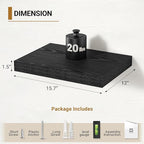 Vivelove Black Floating Shelves 16 Inches Wide, 12" Deep Wall Shelves for Bedroom, Bathroom, Living Room, Kitchen, Office, Rustic Home Decor Shelf with Invisible Brackets, 15.7X12X1.5, Set of 2