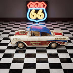 GENUINQ Vintage Classic Car Metal Model, 1950s Style Retro Racer Figurine with Raised Hood Scoop, Red White Blue Patriotic Livery, Man Cave Garage Decor & Collectible Gift