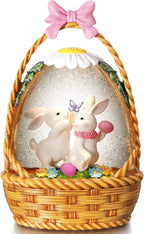 Easter Snow Globe Bunny Snow Globe Basket with Timer, USB and Battery Powered, Easter Decorations for Home Eggs Basket