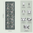 Washable Runners for Hallways Area Rugs 2x6 Black Green Vintage Floral Botanical Pattern Perfect for Soft Hallway Rug Carpet for Kitchen Bedroom Bathroom Laundry Room
