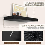 RICHFOCUS 28Inch Floating Shelves for Wall 2 Pack Shelves for Bedroom|Kitchen|Bathroom|Laundry Room Rustic Wood Wall Mounted Shelf with Invisible Brackets for Books|Storage|Decor, Black