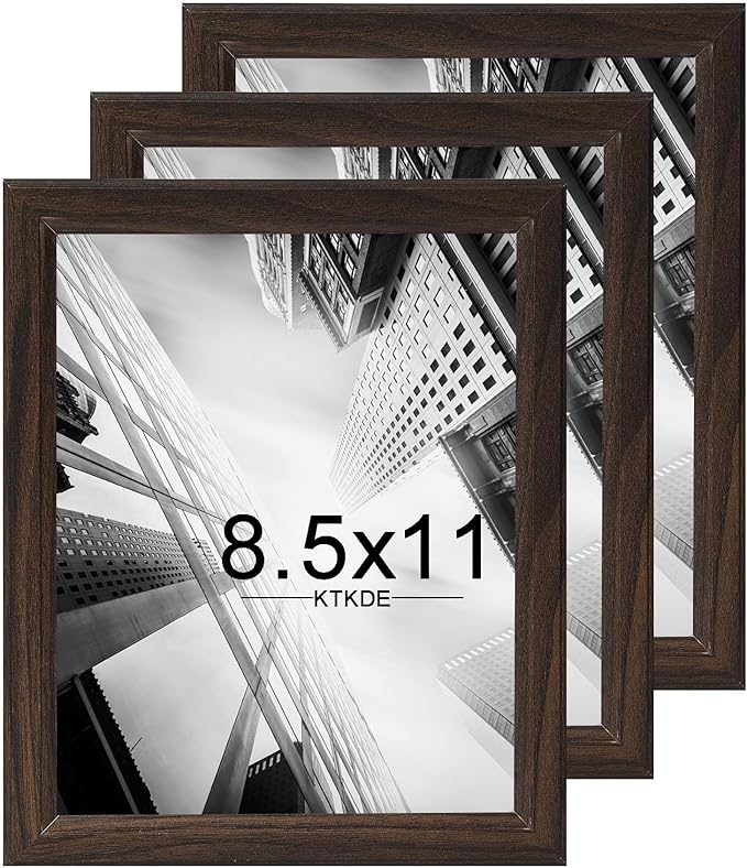 KTKDE 8.5x11 Picture Frame Set of 3,Certificate Frame Walnut with Clear Plexiglass, 8.5 by 11 Picture Diploma Document Degree Frames for Wall and Tabletop,best gift