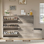 Shoe Cabinet with Bench and 3 Flip Drawers, Slim Narrow Shoe Storage Cabinet, Freestanding Shoe Rack Organizer with Adjustable & Removable Shelves, Anti-Tip for Entryway, Hallway, Foyer