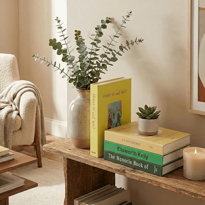 PROBENEX Earthy Sand Faux Decorative Books Set of 4 – Japandi & Scandinavian Neutral Coffee Table Book Stack | Minimalist Taupe Shelf Decor for Modern Living Room, Bedroom, Zen Home Styling