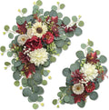 Odouzy Artificial Wedding Arch Flowers for Wedding Sign,Set of 2 for Welcome Ceremony Sign,Faux Floral Swags, Banquet and Reception Backdrop Floral Decoration (White Red)