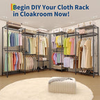 Heavy Duty Clothes Rack,Load 1433LBS Garment Rack Portable Closet,Free Standing Closet Organizers and storage with Adjustable Shelves, Hanging Rods, Dividable Black 76.5"H x 67.6"L x 15.5"W