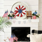 Wooden 4th of July Decoration Door Wreath for Front Door Sign Star Wall Signs, Independence Day Patriotic Day Wreath Welcome Memorial Day Hanging for Home Wall Decor Party Outdoor Indoor Flower
