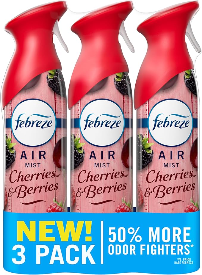Febreze Air Mist, Air Freshener Spray, Odor Fighting Room Spray, Deodorizer for Home Bathroom Kitchen Office Apartment Dorm Room Classroom, Cherries & Berries Scent, 8.1oz (Pack of 3)