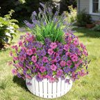 INQCMY Artificial Flowers for Outdoors UV Resistan 12 Pcs Silk Daisies with Eucalyptus Leaves and 2 Pcs Lavender Suitable for Porch Balcony Courtyard Garden (Red Lotus Deep Purple)