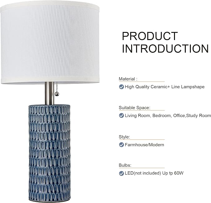Reaketon Table Lamps for Living Room Set of 2, Ceramic Table Lamps for Bedroom, 20" Modern Lamps for Night Stands, Grey