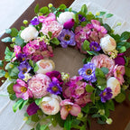 Spring Wreaths for Front Door Outside- 24 Inch Summer Wreath with Blush Pink Roses & Purple Blooms and Hydrangeas,Luxury Spring Door Wreath for Porch,Home,Wall,Window Decor(Indoor Outdoor Use)