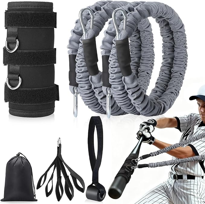 TOBWOLF 4PCS Baseball Exercise Bands with Interchangeable Grips, Baseball Resistance Trainer for Pitching & Throwing, Training Aid for Baseball Softball Pitchers to Build Arm Strength, Warm-Up