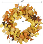AMF0RESJ Artificial Fall Wreath for Front Door Autumn Eucalyptus Wreath with Orange Eucalyptus Leaves,Woodern Oak Leaves for Farmhouse Indoor Outdoor Window Wall Door Home Decor,Gift Box Included