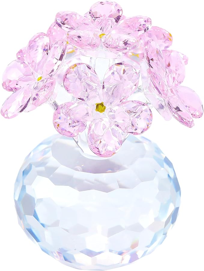 Qianwei Pink Crystal Flowers Figurine - Forget Me Not Gifts Sympathy Glass Flowers Collectible Figurines Decor Paperweight Ornament Home Office Table Desk Decorations