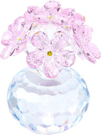 Qianwei Pink Crystal Flowers Figurine - Forget Me Not Gifts Sympathy Glass Flowers Collectible Figurines Decor Paperweight Ornament Home Office Table Desk Decorations