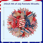 24Inch 4th of July Wreath, Patriotic Burlap Wreath for Front Door,Stripe and Stars Wreaths for USA 250th Anniversary, Memorial Day American Flag Printed Decorations for Outdoor (Wreath-2)