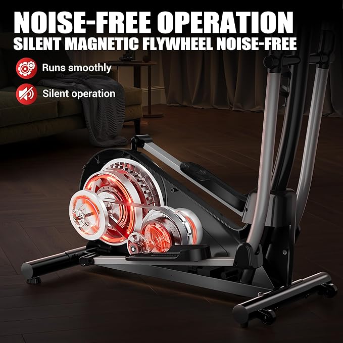 Elliptical Machine, Elliptical Exercise Machine for Home with Hyper-Quiet Magnetic Driving System, Elliptical Trainer with 15.5IN Stride, 350LBS Loading Capacity