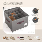 Criusia Shoe Organizer for Closet, 3 Pack Shoe Organizer with Transparent Cover and Sturdy Handles, Closet Shoe Storage for Sneakers Sandals Slippers, Fit 12-16 Pairs, Gray