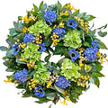 Spring Wreaths for Front Door 24 Inch Summer Wreath with Lifelike Blue Hydrangea Gerbera and Daisy, Wreath Decor for Indoor or Outdoor Spring and Summer Wreaths for Front Door Outside