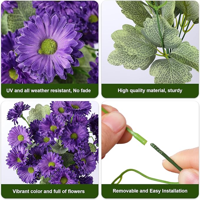 HyeFlora Artificial Flowers for Outdoors Dahlia Spring Summer Decoration, 6 Bundles Fake Daisy Faux Plants Realistic UV Resistant Silk Flowers for Outside Planter Front Door Yard Garden Home Home, Mix