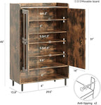 Brown 7+1 Tier Farmhouse Shoe Storage Cabinet - 45" Tall Entryway Organizer with Cross Molding Doors, 3 Adjustable Shelves & Metal Legs, Shoe Rack for Front Door Entrance