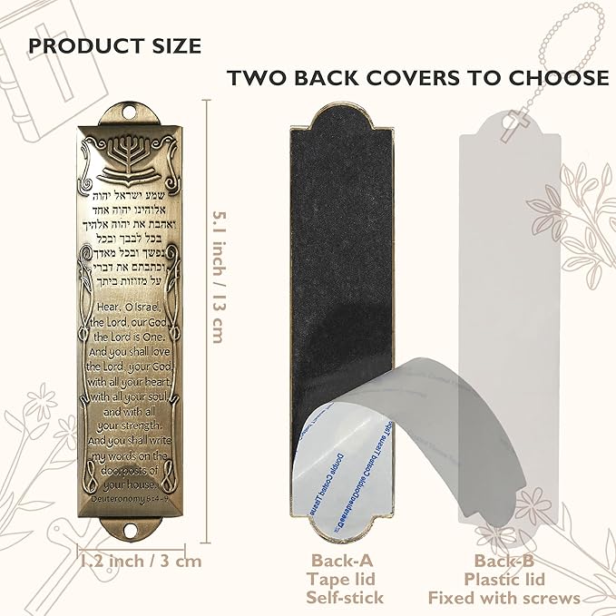 Mezuzah with Scroll for Door, Metal Mezuzah Cases with Double Sided Tape, Waterproof Plaque with English and Hebrew Blessing Scripture for Jewish House Warming Gift, Hannukah Decor (2 Pcs)